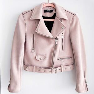 Zara pink suede moto jacket